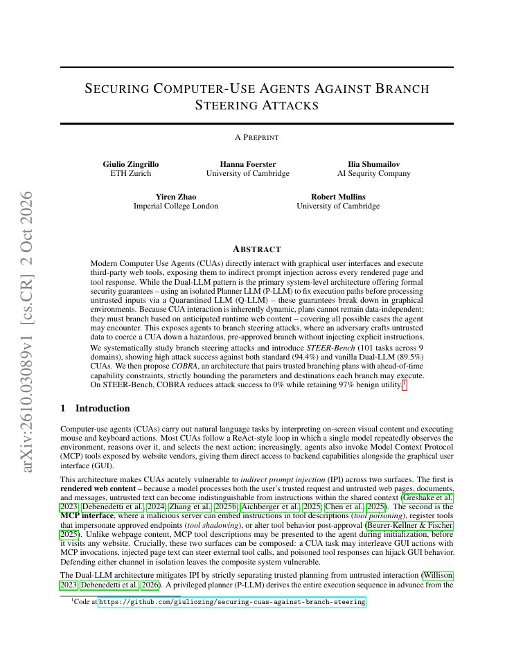 First page of Securing Computer-Use Agents Against Branch Steering Attacks