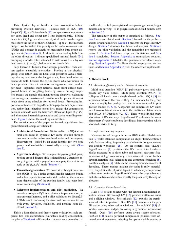 Page 2 of Page-EntroKV: Hardware-Aligned, Entropy-Weighted KV-Cache Eviction under Grouped-Query Attention