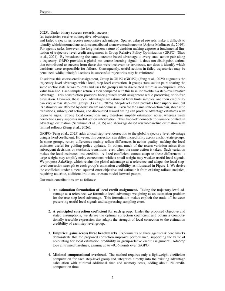 Page 2 of AdaStep: Adaptive Step Credit Weighting for Agentic Reinforcement Learning