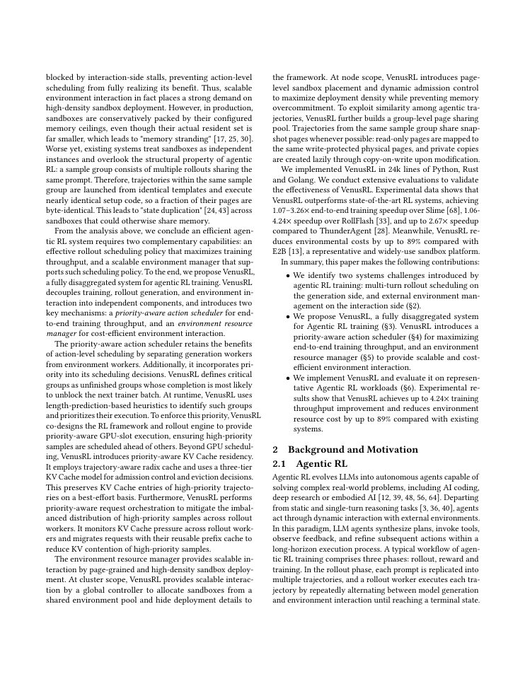 Page 2 of VenusRL: A Fully Disaggregated Agentic RL System with Priority Scheduling and Scalable Interaction