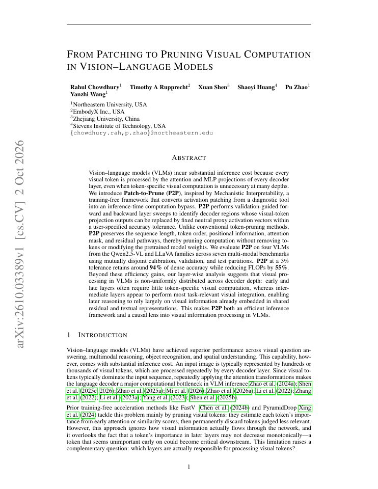 First page of From Patching to Pruning Visual Computation in Vision Language Models