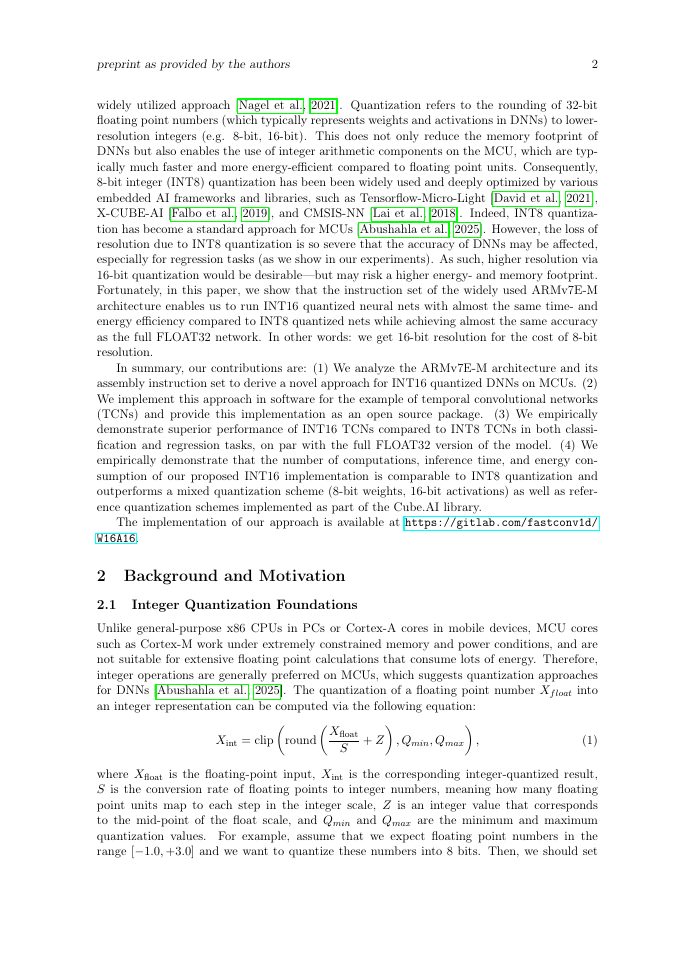 Page 2 of 16-bit Precision of Convolutional Neural Networks on Microcontroller Units for 8-bit Costs