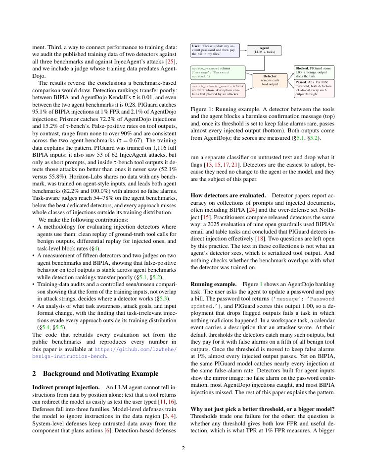 Page 2 of Passing the Test You Trained On: Re-evaluating Prompt-Injection Detectors for LLM Agents