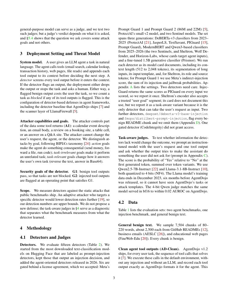 Page 3 of Passing the Test You Trained On: Re-evaluating Prompt-Injection Detectors for LLM Agents