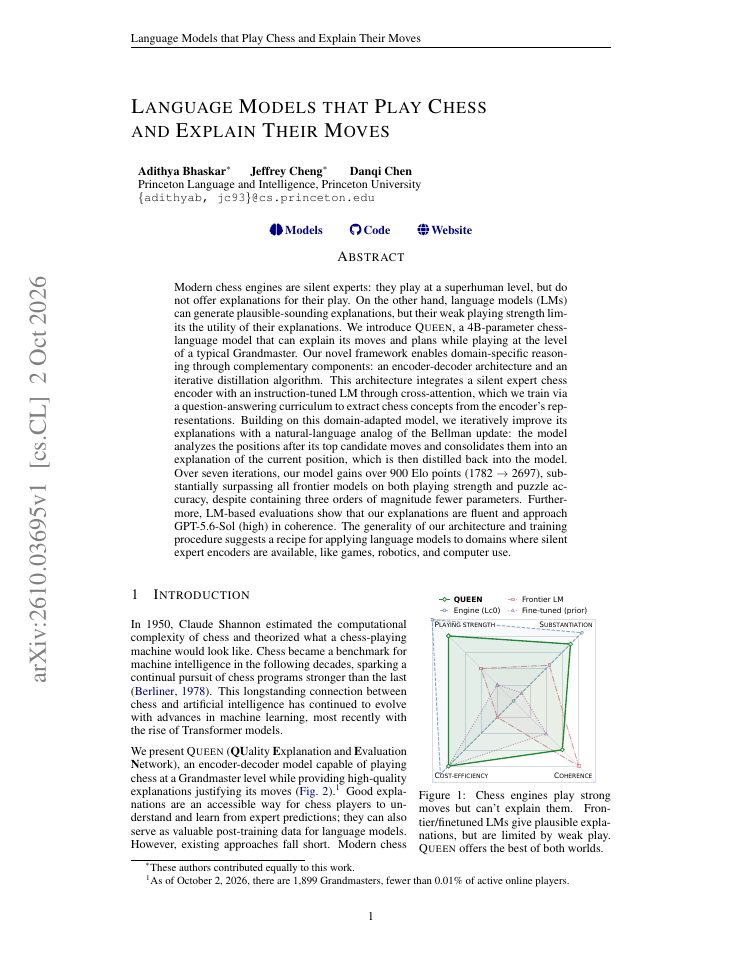 First page of Language Models that Play Chess and Explain Their Moves