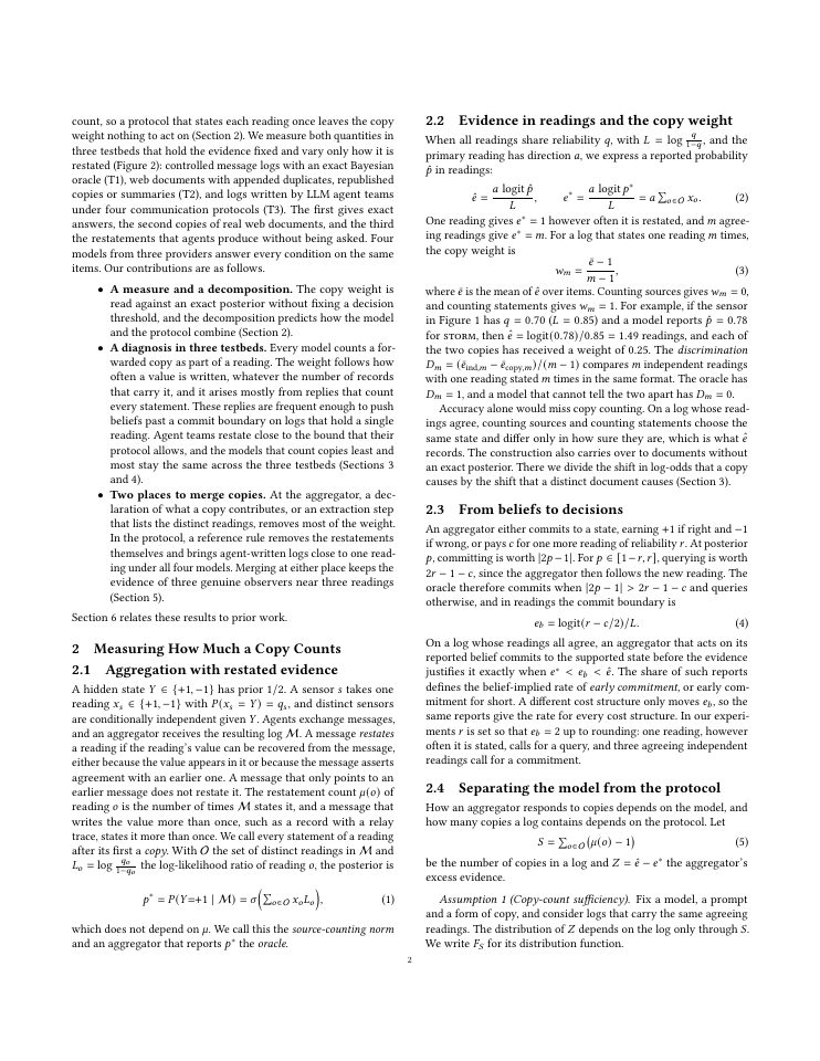 Page 2 of Copies or Sources? Measuring How LLM Aggregators Count Restated Evidence in Multi-Agent Systems