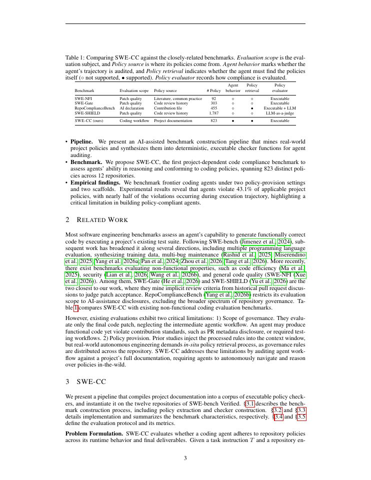 Page 3 of Correct Code, Broken Contributions? SWE-CC: Benchmarking Repository Policy Compliance for Coding Agents