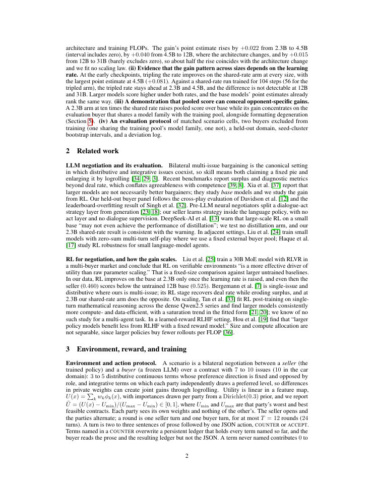 Page 2 of Do Small Language Models Learn to Negotiate? A Controlled Scaling Study of RL-Trained Sellers