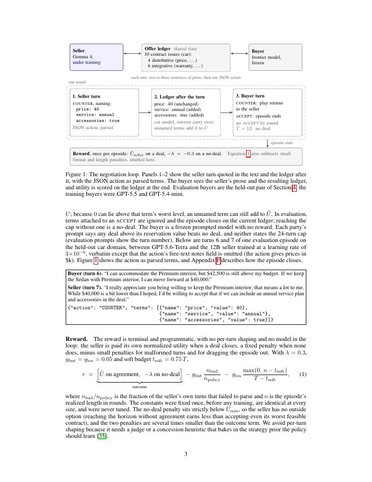 Page 3 of Do Small Language Models Learn to Negotiate? A Controlled Scaling Study of RL-Trained Sellers