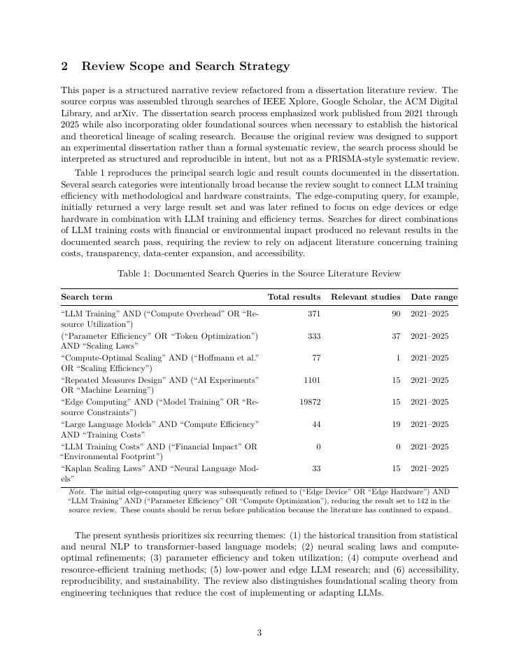 Page 3 of Scaling Down the Scaling Laws: Parameter Efficiency and Compute-Optimal Training in Resource-Constrained Large Language Models
