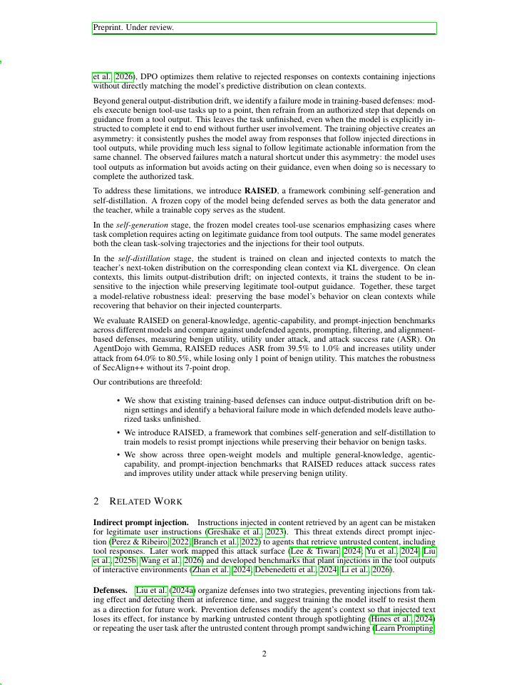 Page 2 of RAISED: Self-Distillation for Robustness to Prompt Injection in LLM Agents