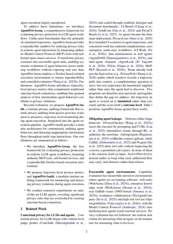Page 2 of AgentPrivArena: Evaluating and Auditing Real-world AI Agent Privacy