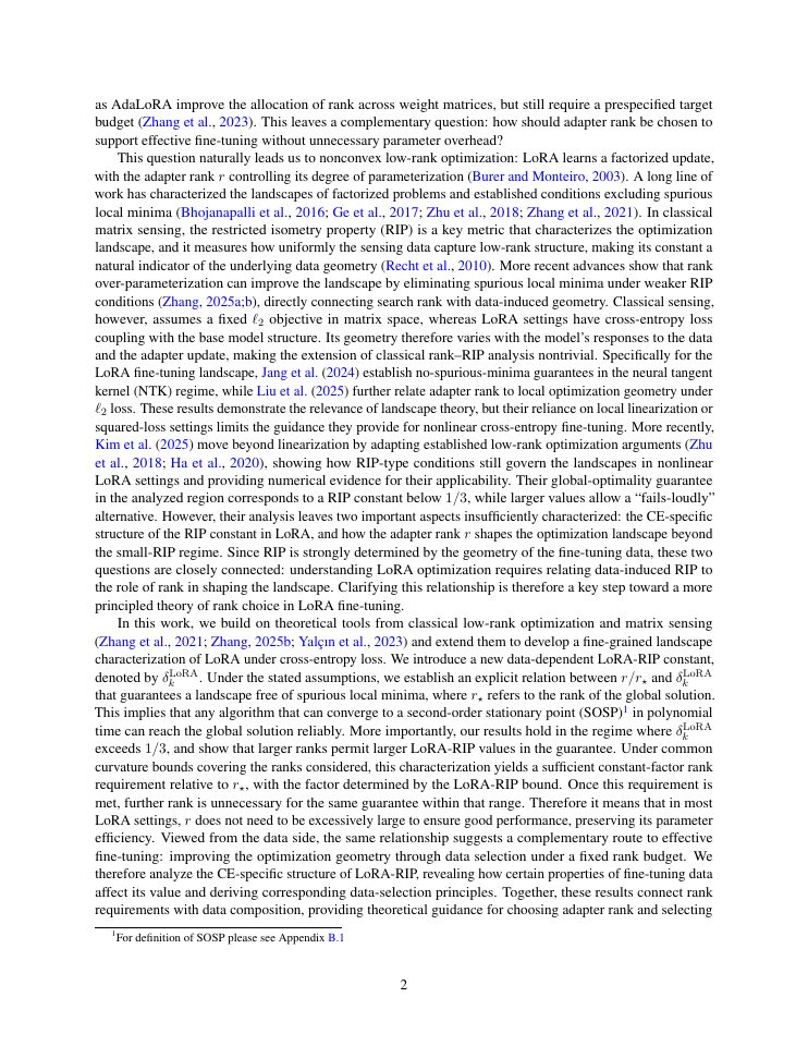 Page 2 of A Fine-Grained Analysis of the LoRA Fine-Tuning Landscape with Implications for Data Selection