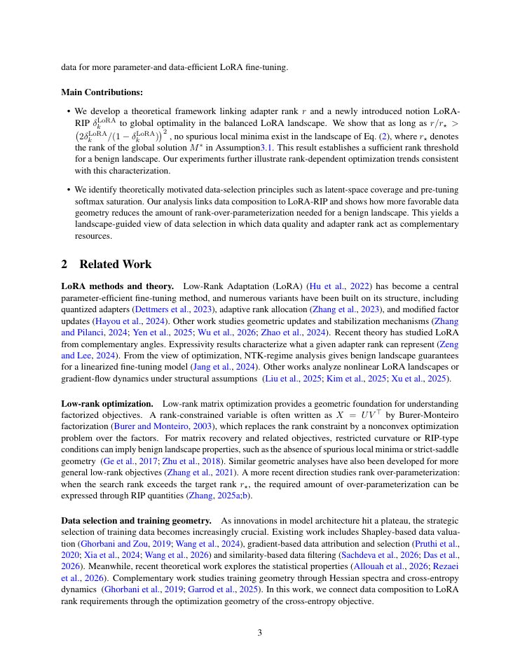 Page 3 of A Fine-Grained Analysis of the LoRA Fine-Tuning Landscape with Implications for Data Selection