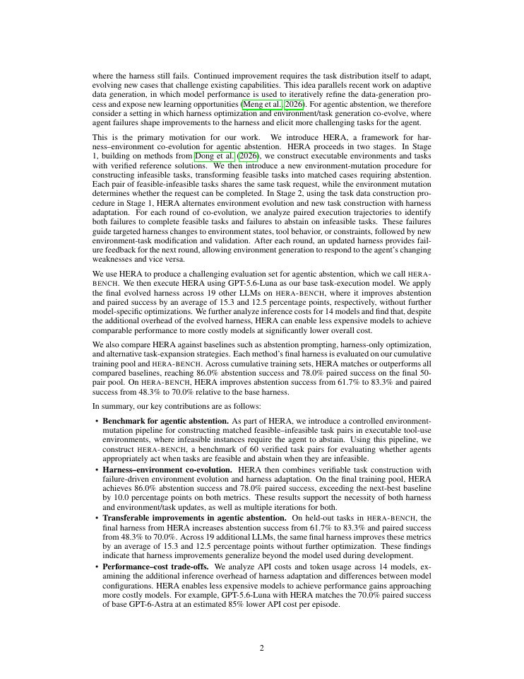 Page 2 of HERA: Harness-Environment Co-Evolution for Reliable Agentic Abstention