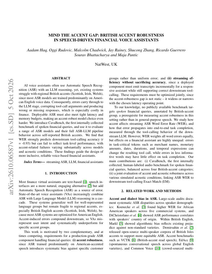 First page of Mind the Accent Gap: British Accent Robustness in Speech-Driven Financial Voice Assistants