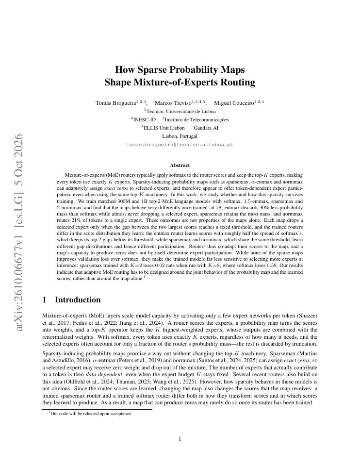 First page of How Sparse Probability Maps Shape Mixture-of-Experts Routing