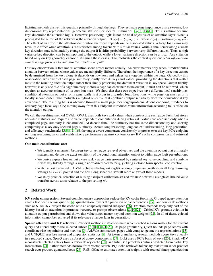 Page 2 of OVAL: Output-Aware Local Page Bases for KV Cache Retrieval