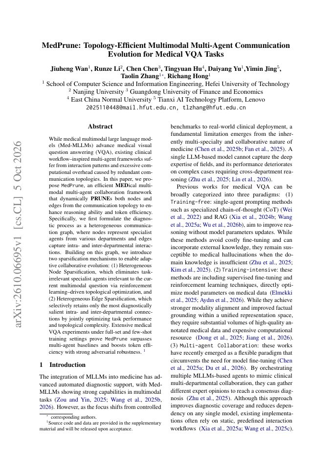 First page of MedPrune: Topology-Efficient Multimodal Multi-Agent Communication Evolution for Medical VQA Tasks