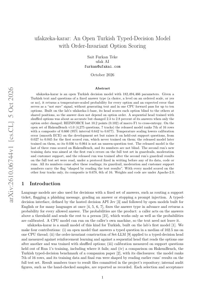 First page of ufakzeka-karar: An Open Turkish Typed-Decision Model with Order-Invariant Option Scoring