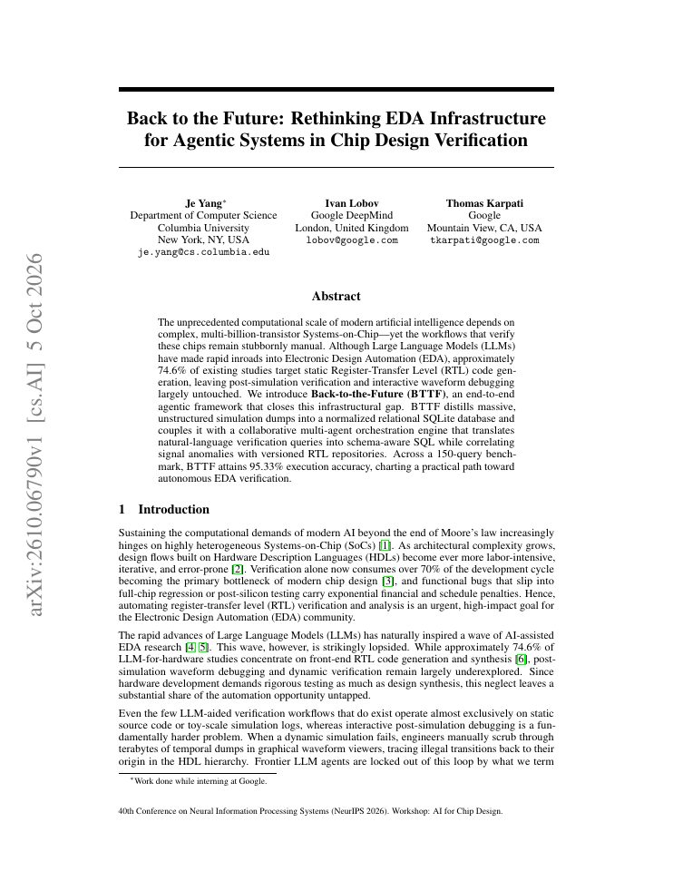 First page of Back to the Future: Rethinking EDA Infrastructure for Agentic Systems in Chip Design Verification