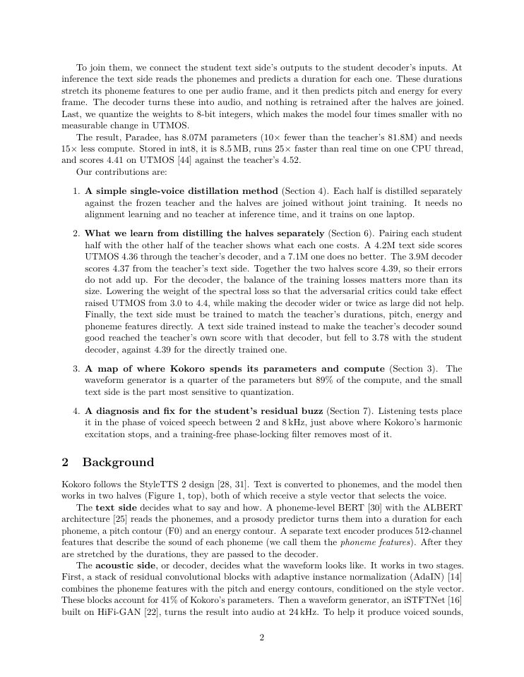 Page 2 of Paradee: Distilling Kokoro-82M into an 8M-Parameter Single-Voice Text-to-Speech Model
