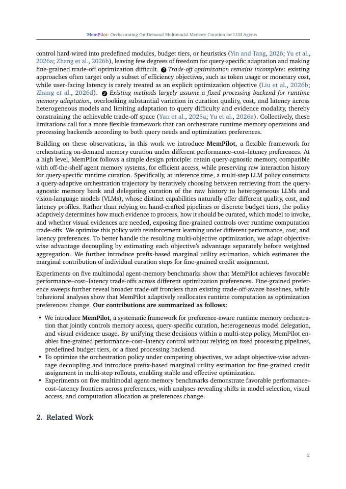 Page 2 of MemPilot: Orchestrating On-Demand Multimodal Memory Curation for LLM Agents