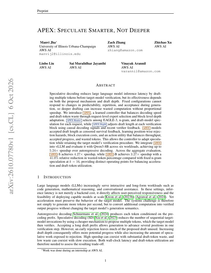 First page of APEX: Speculate smarter, not deeper