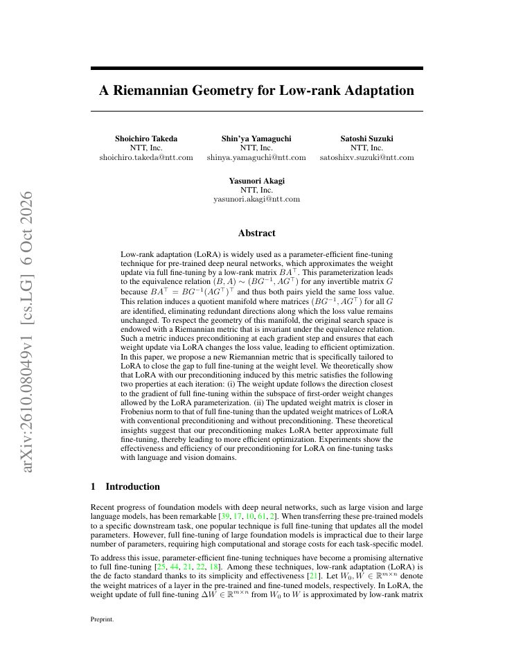 First page of A Riemannian Geometry for Low-rank Adaptation
