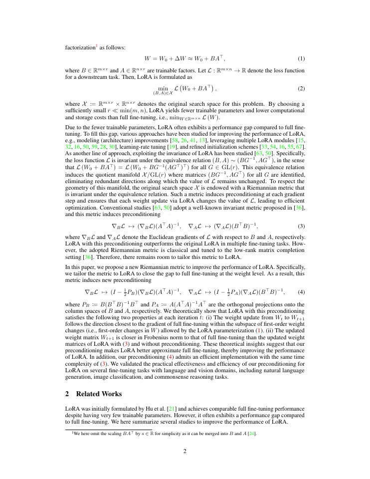 Page 2 of A Riemannian Geometry for Low-rank Adaptation