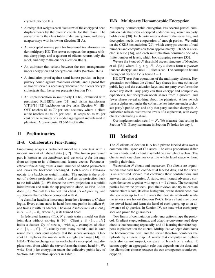 Page 3 of HE-OFT: Privacy-Preserving One-Shot Federated Fine-Tuning under Homomorphic Encryption