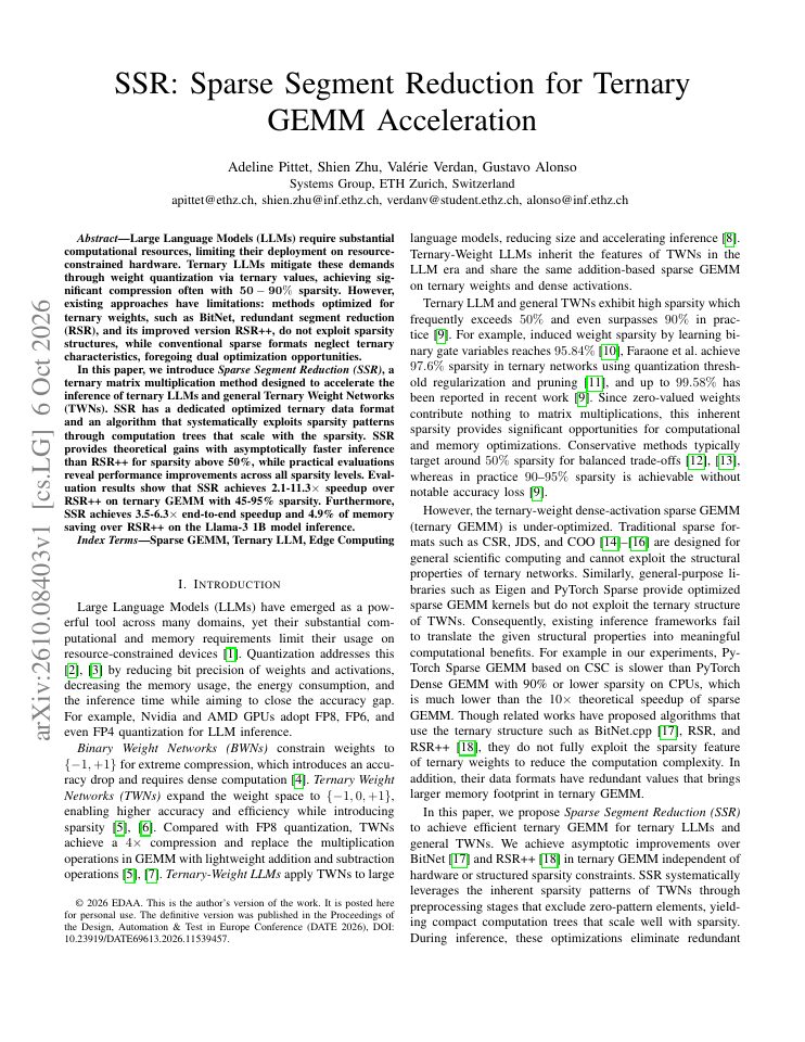 First page of SSR: Sparse Segment Reduction for Ternary GEMM Acceleration