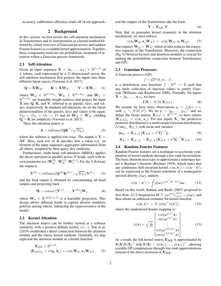 Page 2 of Random Feature Gaussian Process Attention: Linear-Time Probabilistic Attention with Calibrated Uncertainty