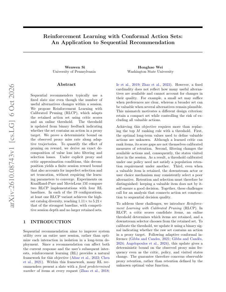 First page of Reinforcement Learning with Conformal Action Sets: An Application to Sequential Recommendation