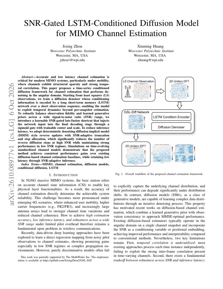 First page of SNR-Gated LSTM-Conditioned Diffusion Model for MIMO Channel Estimation