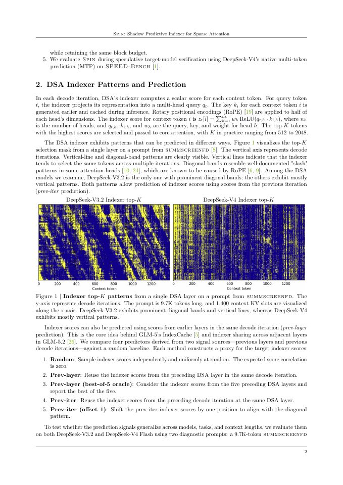 Page 2 of SPIN: Shadow Predictive Indexer for Sparse Attention