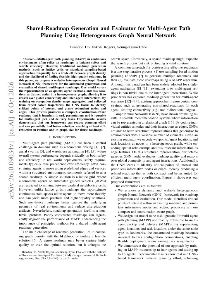 First page of Shared-Roadmap Generation and Evaluator for Multi-Agent Path Planning Using Heterogeneous Graph Neural Network