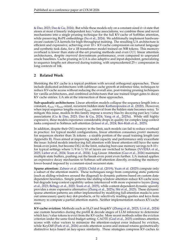 Page 2 of A Self-Pruning Transformer: Extreme KV-Cache Compression with Universal Attention