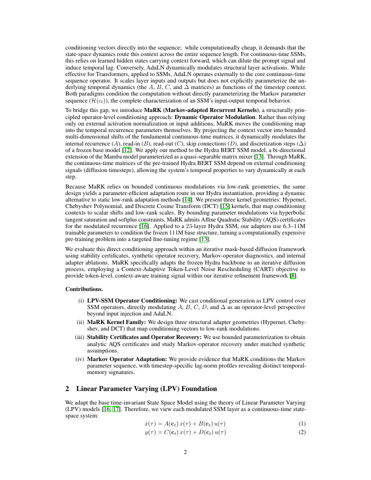 Page 2 of MaRK: Markov-adapted Recurrent Kernels for Dynamic Operator Conditioning in State Space Models