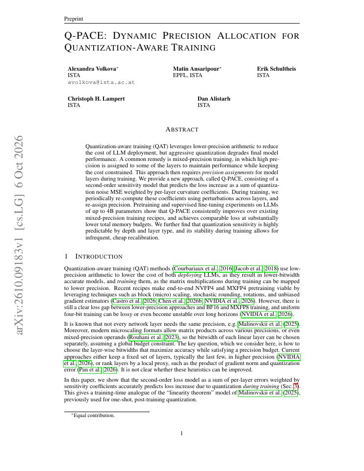First page of Q-PACE: Dynamic Precision Allocation for Quantization-Aware Training