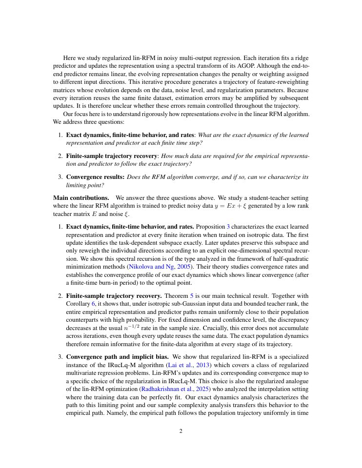 Page 2 of Exact Dynamics and Finite-Sample Trajectory Recovery of Linear Recursive Feature Machines