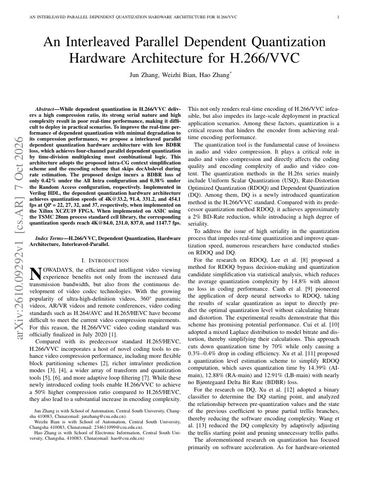 First page of An Interleaved Parallel Dependent Quantization Hardware Architecture for H.266/VVC
