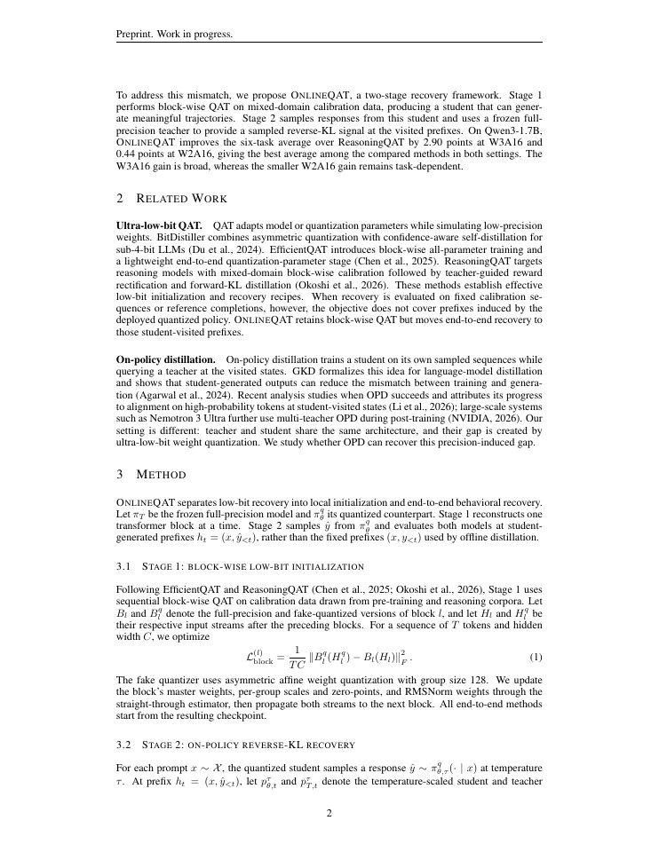 Page 2 of OnlineQAT: On-Policy Distillation for Ultra-Low-Bit Large Language Models