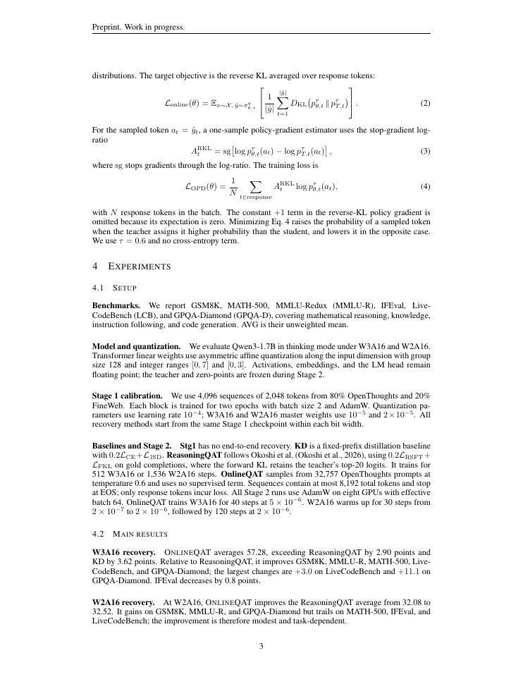 Page 3 of OnlineQAT: On-Policy Distillation for Ultra-Low-Bit Large Language Models
