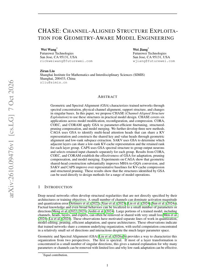 First page of CHASE: Channel-Aligned Structure Exploitation for Geometry-Aware Model Engineering