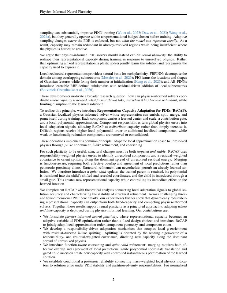 Page 2 of Physics-Informed Neural Plasticity: PDE Solvers That Reshape Themselves