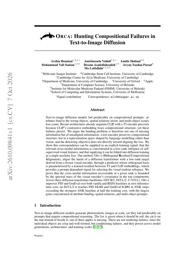 First page of ORCA: Hunting Compositional Failures in Text-to-Image Diffusion
