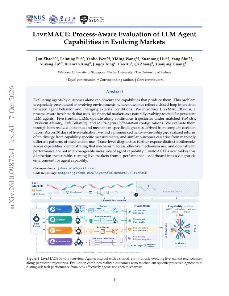 First page of LiveMACE: Process-Aware Evaluation of LLM Agent Capabilities in Evolving Markets