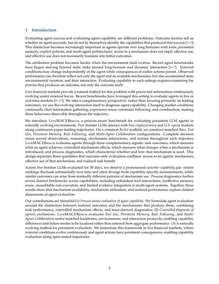 Page 2 of LiveMACE: Process-Aware Evaluation of LLM Agent Capabilities in Evolving Markets