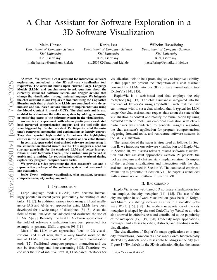 First page of A Chat Assistant for Software Exploration in a 3D Software Visualization